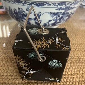 Chinese Food Take Out Box Purse Vintage Black Fabric w/Bamboo & Floral Motif